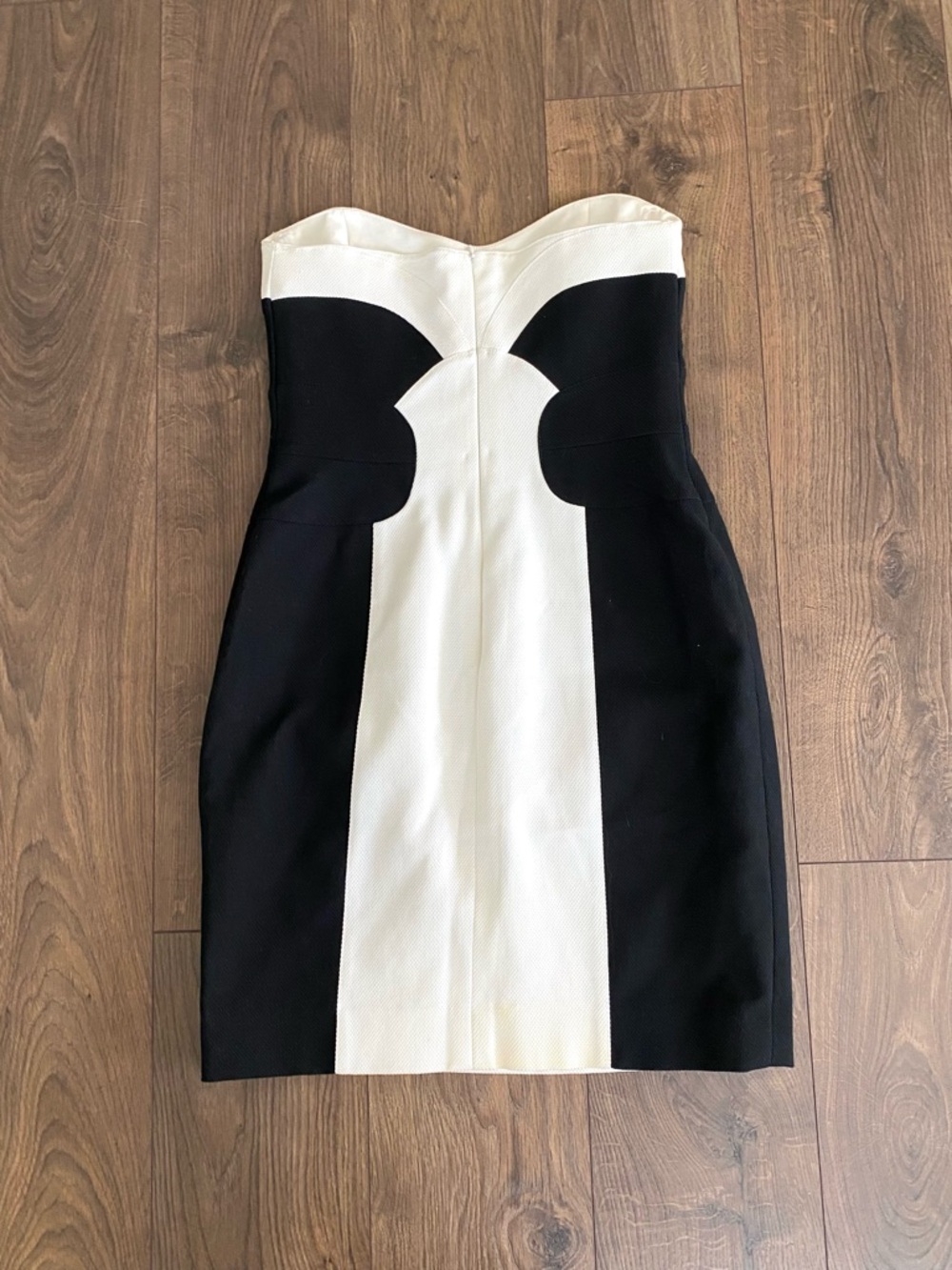 Escada Black and White Strapless Colorblock Sheath Dress